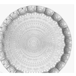 Alisveristime 6-Person Decorative Serving Tray – 13.77 inch Round Metal Plate with Ottoman Pattern Options