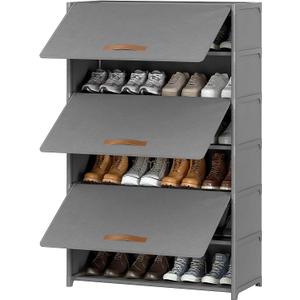Shoe Rack, 7 Tier Shoe Storage Cabinet with Door 28 Pair Plastic Shoe Shelves Organizer for Closet, Entryway, Hallway, Bedroom, Grey