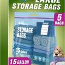 15 Gallon Large Storage Bags, 24 x 24 Zipper Bags with Handle, Extra Large XL Zip Top Bags for Clothes Travel Moving, Blue, Pack of 5