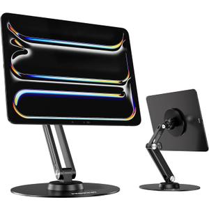 Magnetic ipad Stand, Foldable Aluminum Alloy Tablet Stand for Desk, 360 Adjustable Rotatable Tablet Holder, Portable Accessories for Home Office Meeting Room