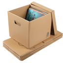 12" Vinyl Record Storage and Moving Box, Holds 60 Records or LPs, 4-PackDurable Cardboard with Removable Lid, Built-In Carry Handles, Tape-Free Design, 3-Ply Reinforced Side Walls
