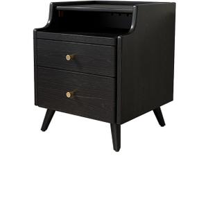 Solid Wood Nightstand with 2 Drawer, Narrow Bedside Tables with Bookshelf, Mid Century Modern Slim Skinny Side Table for Bedroom, Living Room, Small Spaces (40x40x50cm(16x16x20inch), Black)