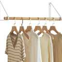 IBUYKE Wall Mounted Clothes Rack, Wood Wall Mounted Clothes Rail, Space-Saving Hanging Closet Rod, Modern Wardrobe Coat Rack for Entrance, Wall, Door, Bathroom, Bedroom, White TYJ005W