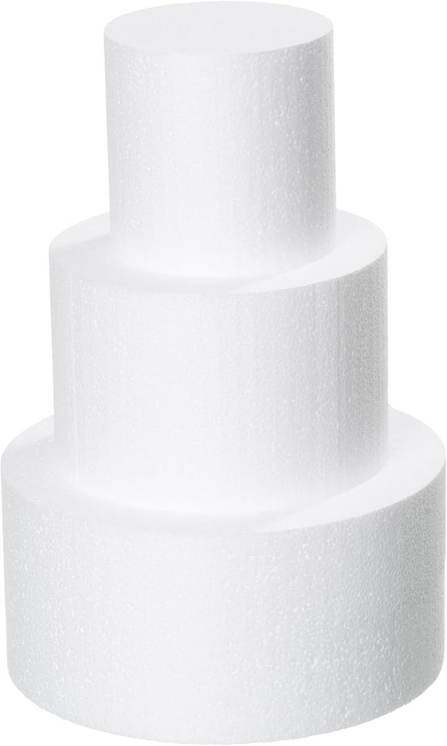 3 Tiers 4" 6" 8" Round Styrofoam Cake Dummies Set 12 Inch Tall White Fake Cake, Dummy Cake for Wedding Cake Supplies Decorating Birthday, Baby Shower Display