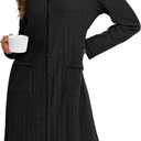 LYANER Women's Collar V Neck Long Sleeve Ribbed Knit Button Down Sleep Nightgown with Pockets (Black)