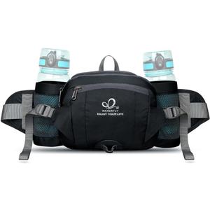 WATERFLY Fanny Pack Waist Bag: Fannie Pack 2 Water Bottle Holders Lumbar Belt Hiking Walking Running Jogging Camping Large Woman Man (Bottle Not Included) (Black)