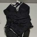 B2prity One Piece Swimsuit for Women Tummy Control Ruched Bathing Suit Push Up Tie Back Swimwear Shell Stitched (Large, Black, White)