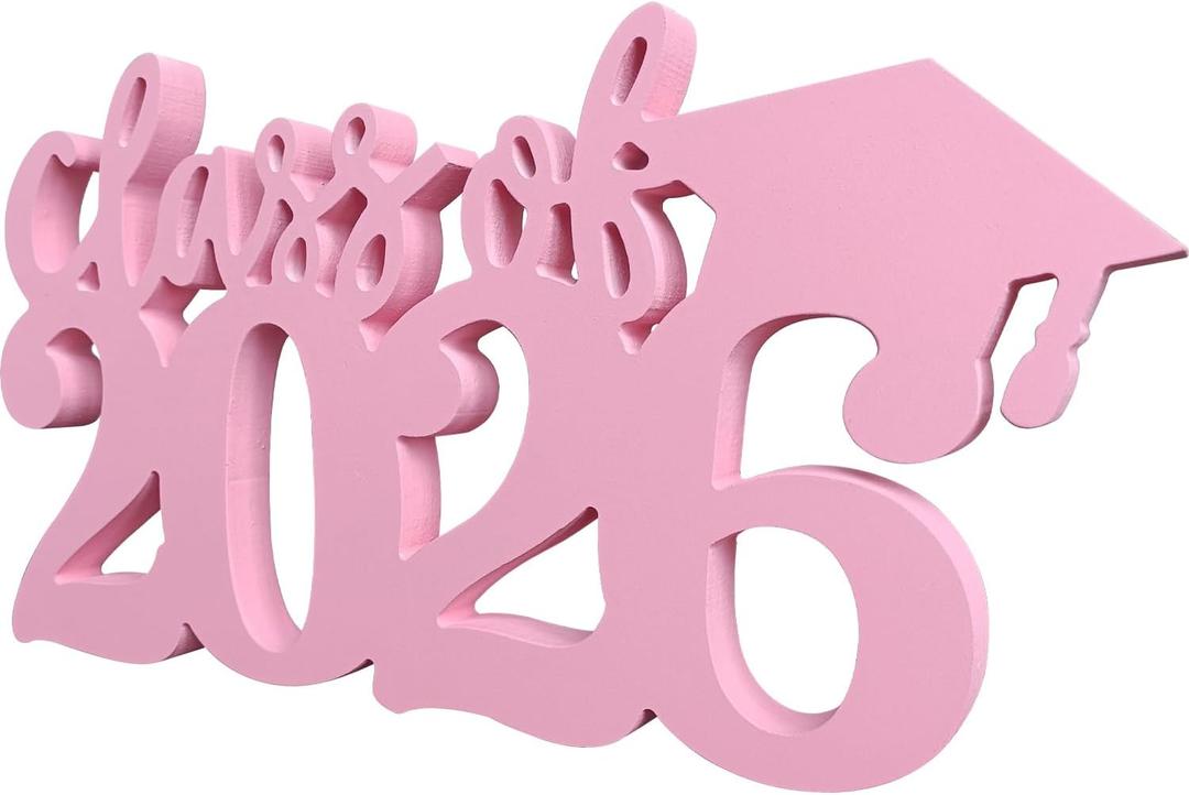 Pink Graduation Decorations 2026 Wooden Table Decor,Hollow Design Double Sided Class of 2026 Pink Graduation Party Centerpieces for Tables Congrats Grad Party Tabletopper
