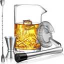 Cocktail Mixing Glass, veecom 18oz Crystal Bartender Kit, 5 Piece Bar Mixing Glass Old Fashioned Cocktail Kit with Strainer, Muddler, Spoon, Jigger, Cocktail Mixer