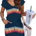 Women's Summer A-Line Mini Dress with Lantern Sleeves Square Neck Tie Front Double Layer Hem Casual Party Dress (M)