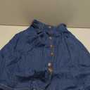 Pleated A-line Midi Skirt Elastic Waist Button Front Casual Flared Long Skirts with Pocket for Women (Denim(dark Blue)) S