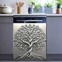 Floral Dishwasher Magnet Cover, Metallic Feel Refrigerator Door Panel, Cute Cat Refrigerator Home Appliance Magnet, Easy to Trimm, Sizes 23×25.5inches (Tree of Life-1), 23 x 25.6 inches