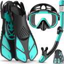 Snorkeling Gear for Adults Men Women,4 in 1 Snorkel Set with Panoramic View Diving Mask Anti-Fog Anti-Leak,Dry Top Snorkel,Fins and Travel Bag for Swimming,Snorkeling and Travel Diving (BLACK)