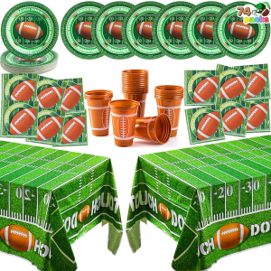 JOYIN Football Game Day Party Supplies Pack-18 Football Themed Cups, 18 Plates (9 inches), 36 Napkins and 2 Tablecloths Football Party Decorations