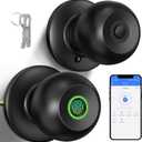 52HZ Fingerprint Door Knob with Lock, Smart Lock for Bedroom Door, Biometric Door Lock with App Control & Key, Thumbprint Keyless Entry Door Lock for Front Door, Home, Apartment, Office, Matte Black