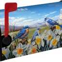Spring Mailbox Covers Magnetic Oversized Summer Bluebirds Daffodil Post Letter Cover Floral Bird Mailbox Wraps Blue Sky Mail Box Decor for Garden Yard Large Size 25.5 X 21 Inch