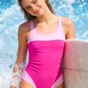 AGAPENG Girls Swimsuit One Piece Cut Out Solid Color Bathing Suit Floral Print Adjustable Straps Ruched Girls' Swimwear 9-16Y