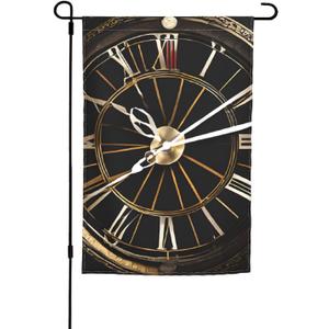 Clock Gear Garden Flag 12x18 Inch Double Sided Outdoor Yard Banner Seasonal Decorative Polyester Flag for Lawn Patio Porch Balcony Flower Bed Summer Home Dcor Flag Only
