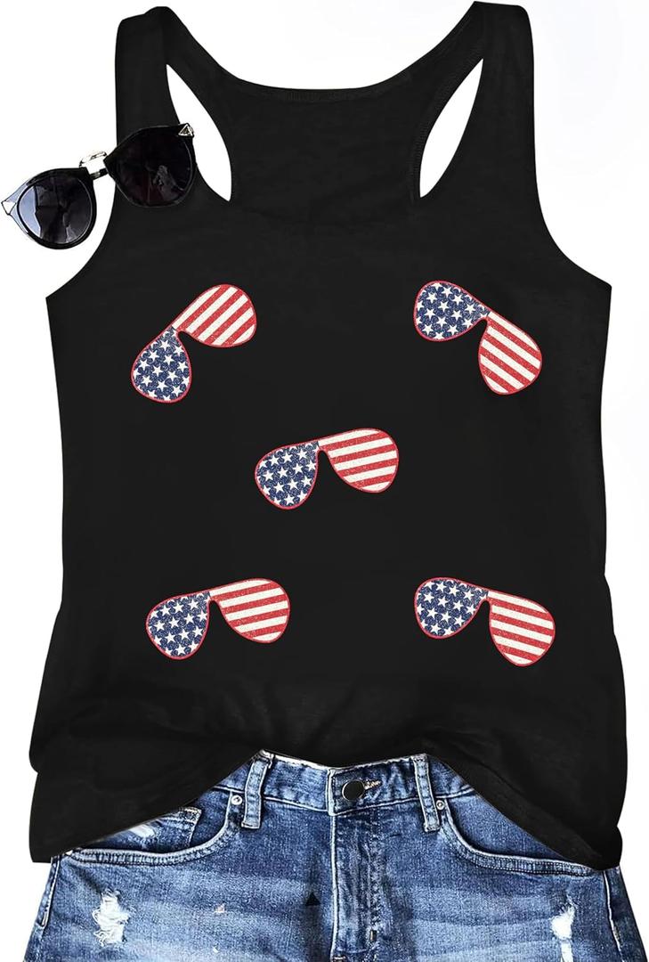 4th of July Tank Tops for Women Patriotic American Flag Racerback Sleeveless Shirts Independence Day Vest Tee (Medium)
