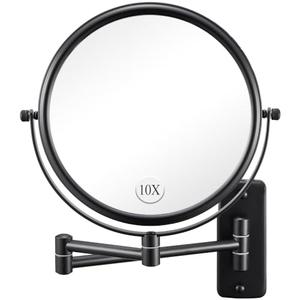 Wall Mounted Makeup Mirror - 1X/10X Magnifying Mirror for Wall, 8 Inch Double Sided 360° Swivel Extendable Bathroom Mirror for Shaving, Black