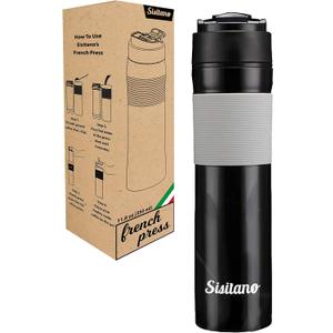 2in1 Travel French Press Coffee Maker, Portable 11.8 oz Tumbler Coffee French Press for Ground Coffee & Tea Leaves; Iced Coffee, Cold Brew Tea, Coffee Mug for Trips, Camping, Work & School