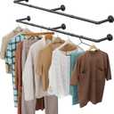 OROPY Clothes Rack, 65.7" Industrial Pipe Clothing Rack 2 Pack for Clothes, Wall Mounted Heavy Duty Space Saving Garment Rack for Closet Storage, Black, 3 Base