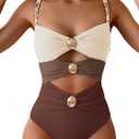 B2prity Cutout One Piece Swimsuit Tummy Control Ruched Monokini Color Block Bathing Suit for Cruise Vacation (Medium)