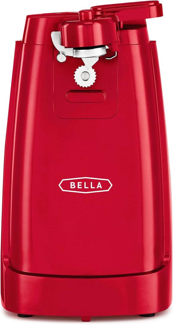 bella Electric Can Opener and Knife Sharpener, Removable Cutting Lever, Cord Storage, Stainless Steel Blade, Red