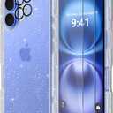 Diverbox for iPhone 16 Plus Case [Shockproof] [Dropproof] [Tempered Glass Screen Protector + Camera Protectors] Heavy Duty Protection Phone Case Cover for Apple iPhone 16 Plus (Glitter Clear)