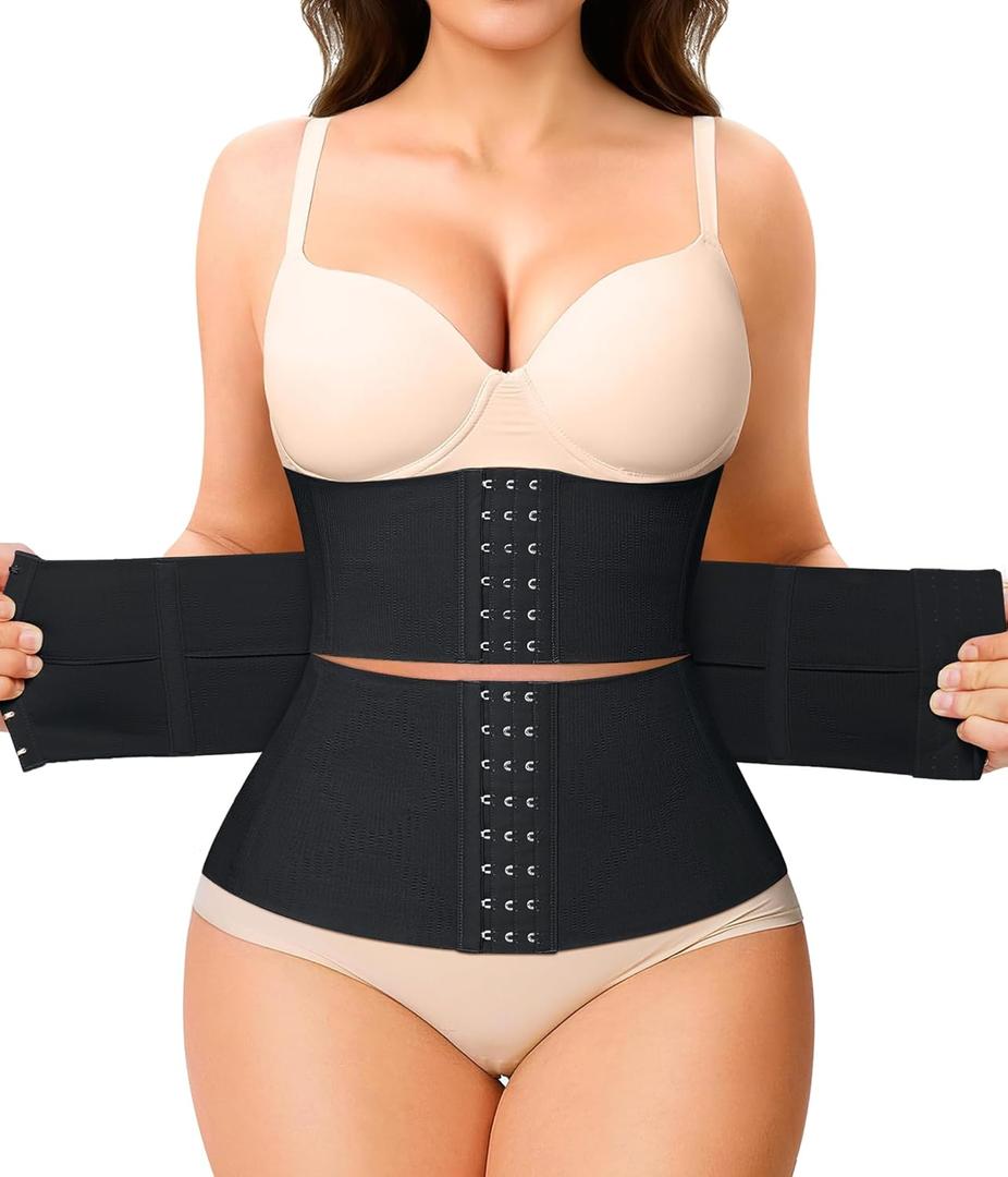 Nebility Waist Trainer for Women Seamless Corset Shapewear Tummy Control Segmented Waist Cincher Faja Body Shaper (Large, Black)