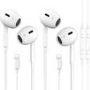 2 Packs- Wired Headphones for iPhone Earbuds Built-in Microphone & Volume Control Nosie Reduction Headsets Compatible with iPhone 14/13/12/11/XR/XS/X/8/7/SE/Pro/Pro Max/Support All iOS System (White)