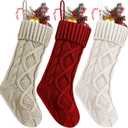 Fesciory Christmas Stockings,  Pack 18 Inches Cable Knitted Large Size Stocking Gifts & Decorations for Family Holiday Xmas Party (Burgundy&Ivory White and Khaki 18in)