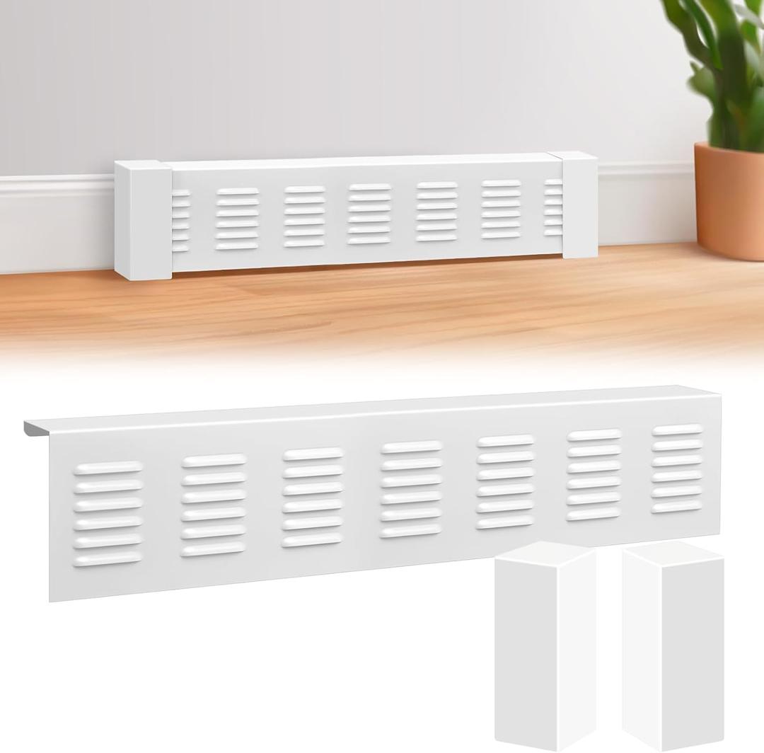 4 ft Steel Baseboard Heater Cover with Left and Right End Caps White Easy Slip-on Baseboard Covers for Bathroom Hydronic System