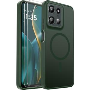 for Motorola Moto G 5G 2025/2026 & G Play 2026 Case Magnetic Shockproof, [Fit for MagSafe] [Glass Screen Protector] Translucent Anti-Fingerprint (Green)