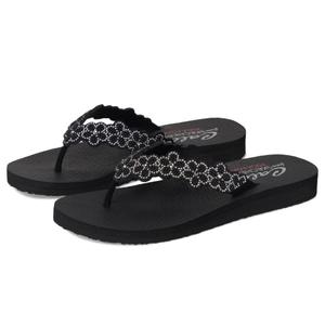 Skechers Women's MEDITATION - RARE ELEGANCE, Embellished Pearl Flower Thong, Black, 10M