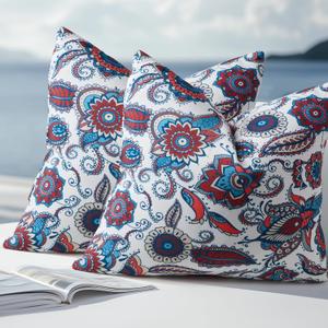 Waterproof Outdoor Pillows, 18 * 18 Inch Feather and Down Filled Outdoor Throw Pillows Water-Resistant Decorative Premium Lumbar Pillow Pack of 2, White Flower