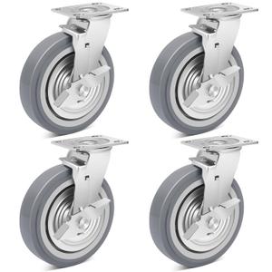 Nefish 8 Inch Heavy Duty Casters Wheels, Industrial Grade Thermoplastic Rubber Casters with Brake 6000 LBS, Ball Bearing Plate Swivel Castors Set of 4, Casters Wheels for Hand Truck, Industrial