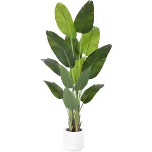 Artificial Bird of Paradise Plant 6Ft Tall Fake Tropical Palm Tree Large Fake Plants with 13 Silk Banana Leaves Faux Plant Indoor Decor Trees with White Pot for Home Bedroom Living Room Office