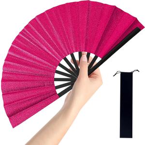Large Folding Hand Fan, Nylon-Cloth Vintage Retro Fabric Fans, Glitter Bamboo Ribs Chinese Kung Fu Tai Chi Hand Fan for Women, Festival, Dance, Gift, Performance, Decorations