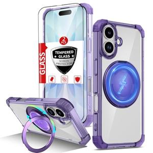 IYTRRYH for iPhone 17 Case Magnetic Compatible with MagSafe Wireless Charging,with 2 Tempered Glass Screen Protectors,for 17 Phone Case with Kickstand Ring,Military Grade Protection Shockproof, Purple