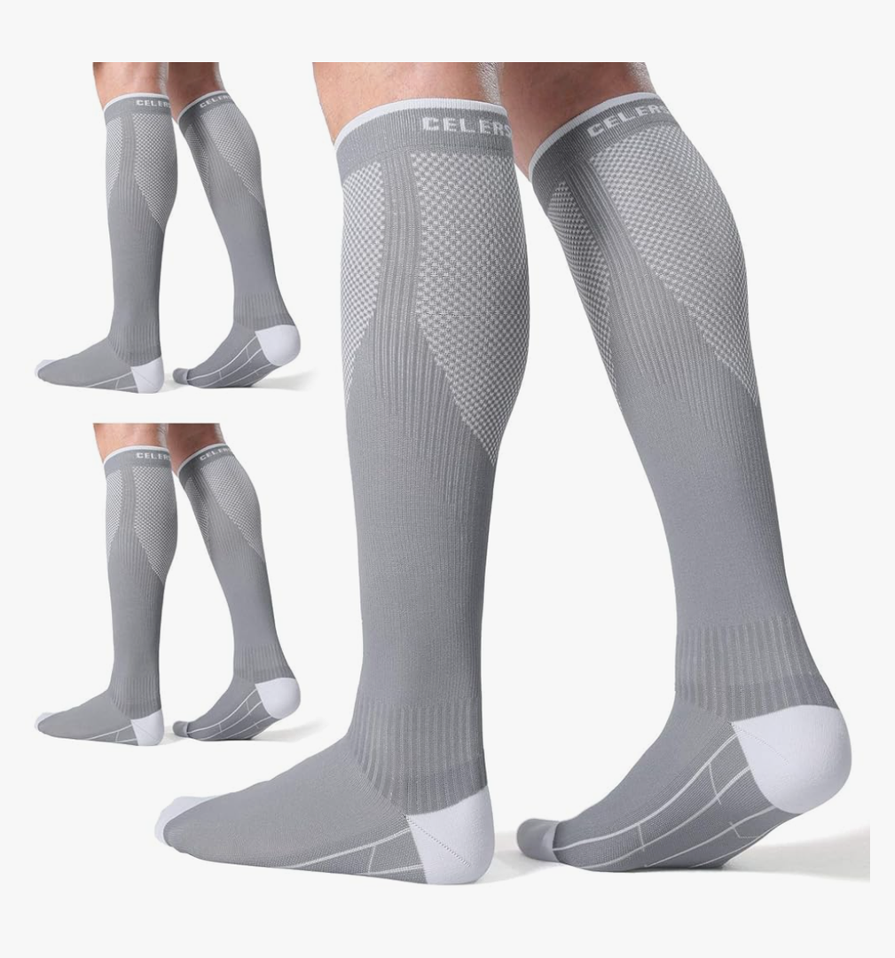 CelerSport 3 Pairs Compression Socks for Men and Women 20-30 mmHg Running Support Socks,XL
