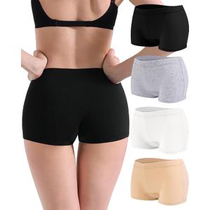Women's Boyshorts Underwear Cotton, Full Coverage Panties, Womens Boyshort Boxer Briefs Breathable for Women 4 Pack, Small (Multicolor)