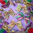 Tigeen 24 Pcs Mardi Gras Bow Decorations Mini Mardi Gras Wreath Bows New Orleans Bow for Front Door Tree Ornament Glitter Green Purple Gold Small Wired Bows for Carnival Party Fat Tuesday