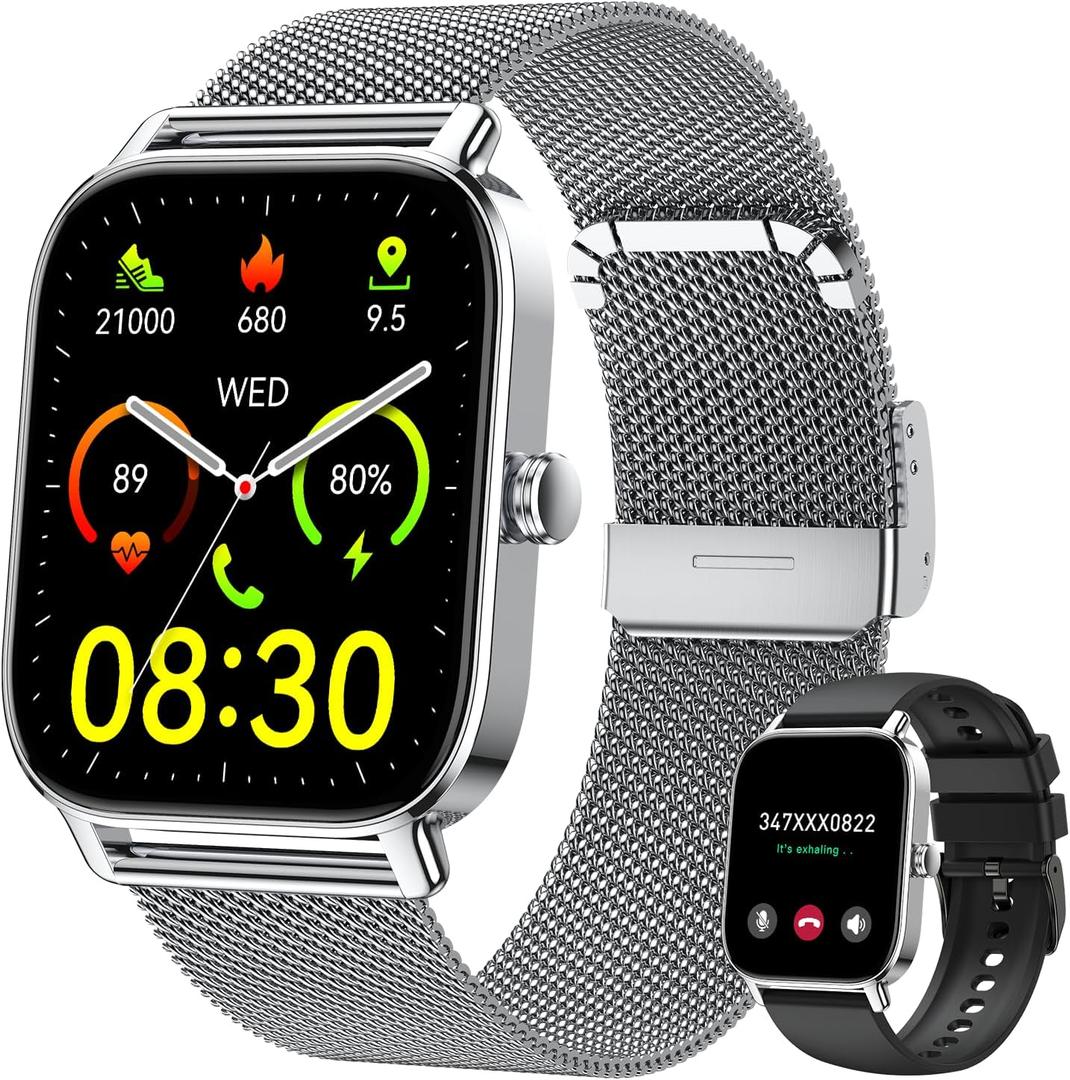 Smart Watch for Men Women Fitness Tracker: Make Answer Call Digital Mens Watches Waterproof Running Pedometer Smartwatch for Android Phone iPhone Samsung Compatible Sleep SpO2 Heart Rate Monitor Step (Silver)