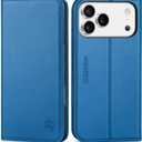 SHIELDON Case Wallet for iPhone 17 Pro Max 6.9-inch 2025 | Genuine Leather, Magnetic Closure, RFID Blocking Credit Card Slot, Kickstand, Foldable Full Protective Cover - Sapphire Blue