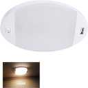 Facon 12V RV Interior Lights with Fast USB Charger (5V/2.4A) Oval Pancake LED Ceiling Light Fixture with Switch, 12Volt Lighting for RV, Camper, Boat, Tiny Homes
