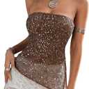WDIRARA Women's Sparkle Sequin Tube Top Strapless Asymmetrical Bandeau Tops Party Rave Clubwear (Small, Brown)
