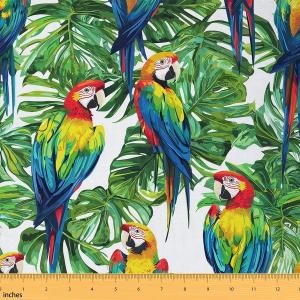 Parrot Upholstery Fabric By The Yard, Hawaiian Tropical Leaves By The Yard, Birds Floral Decorative Waterproof Outdoor Fabric, Upholstery and Home Accents, DIY Art, 5 Yards, Green Blue