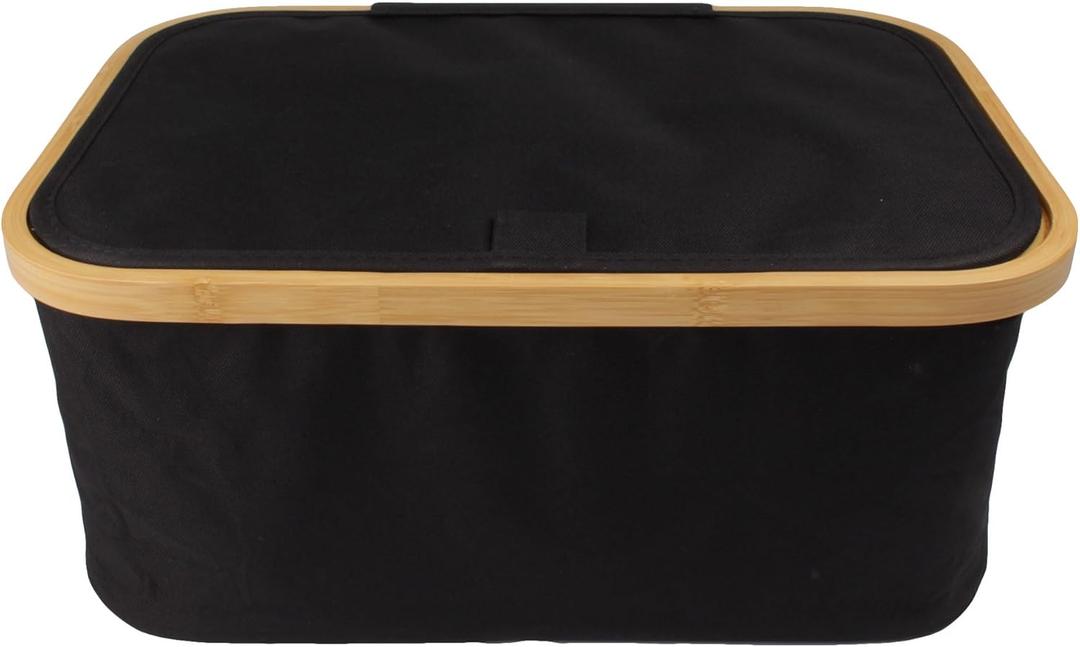 Bamboo Basket with Lid - Black - 2 Units (2 Units, Black with Lid)