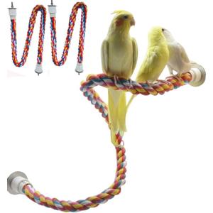 2pcs 48inch(122cm) Parrot Rope Perches,Bendable Climbing Standing Chew Cage Toys Heavyduty Made Bungee Toys for Large to Regular Size Birds (Red yellow blue)